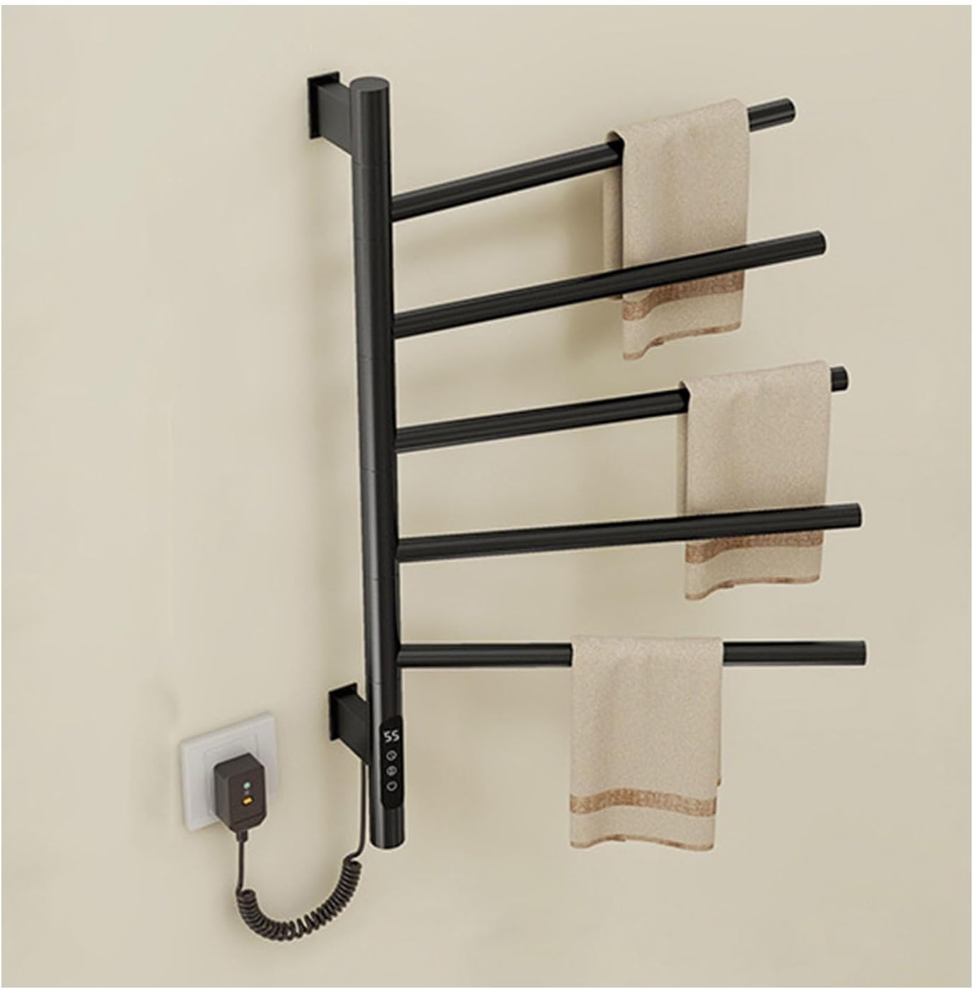 Towel Warmers 180° Rotation,Heated Towel Racks for Bathroom Wall Mounted,Plug in Energy Efficient Heated Drying Rack with Timer,White,Grey