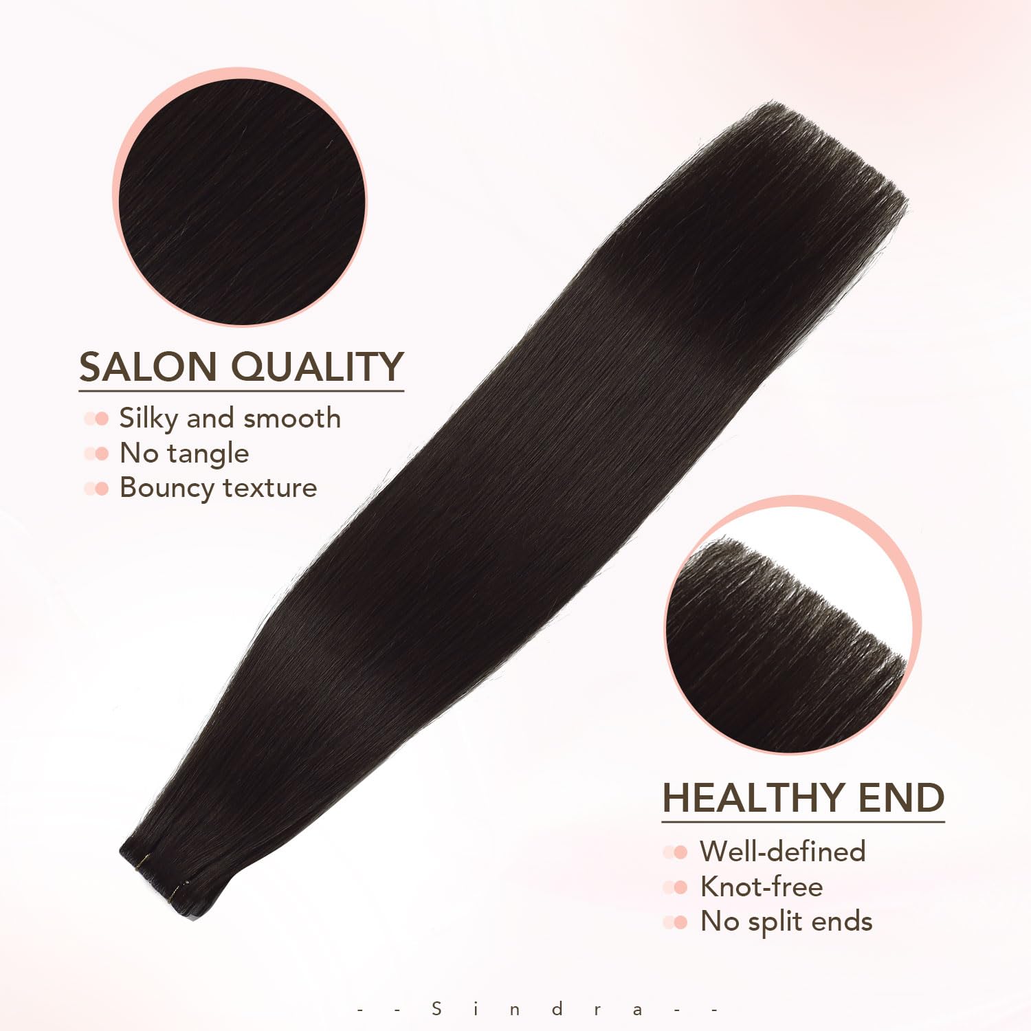 Sindra Extension Cheveux Naturel Adhesif Marron Foncé 55cm