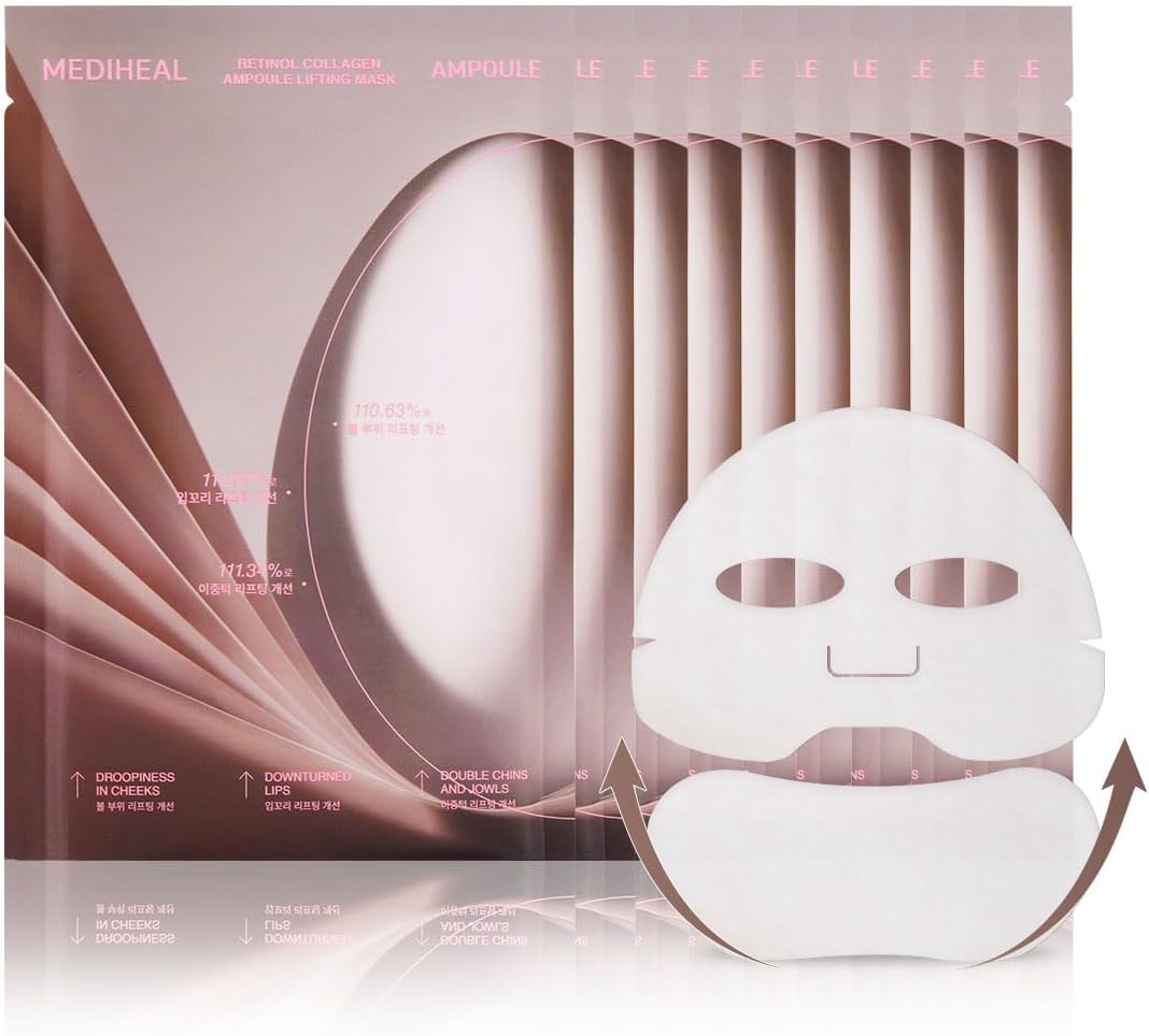 Mediheal Retinol Collagen Ampoule Lifting Mask (10 Counts) forV Line Mask, Anti-Aging - Helps Reduce Fine Lines & Wrinkles, and Smoothens Skin