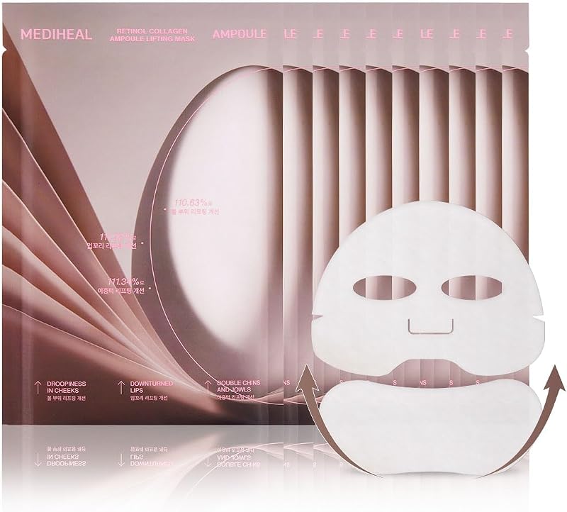 MEDIHEAL Máscara facial de ampola com retinol e colágeno, Pacote com 10 unidades