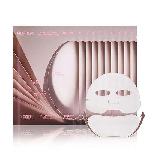 Mediheal Retinol Collagen Ampoule Lifting Mask (4 Counts) for V Line Mask Anti-Aging - Helps Reduce Fine Lines & Wrinkles, and Smoothens Skin - Ampoule - 4