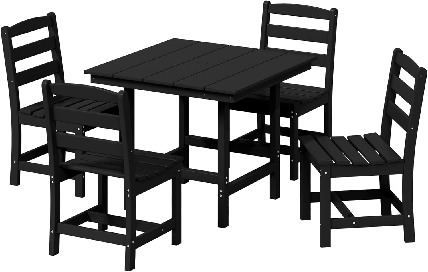WestinTrends Ashore 5-Piece HDPE Outdoor Square Patio Dining Table Set with Armless Side Chairs, Black