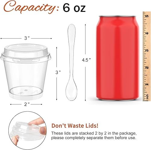 Miniatura 2 de Qeirudu Paquete de 50 vasos de plástico de 6 onzas con tapas para postres, mini tazas de postre con cucharas, tazas redondas para servir yogur,