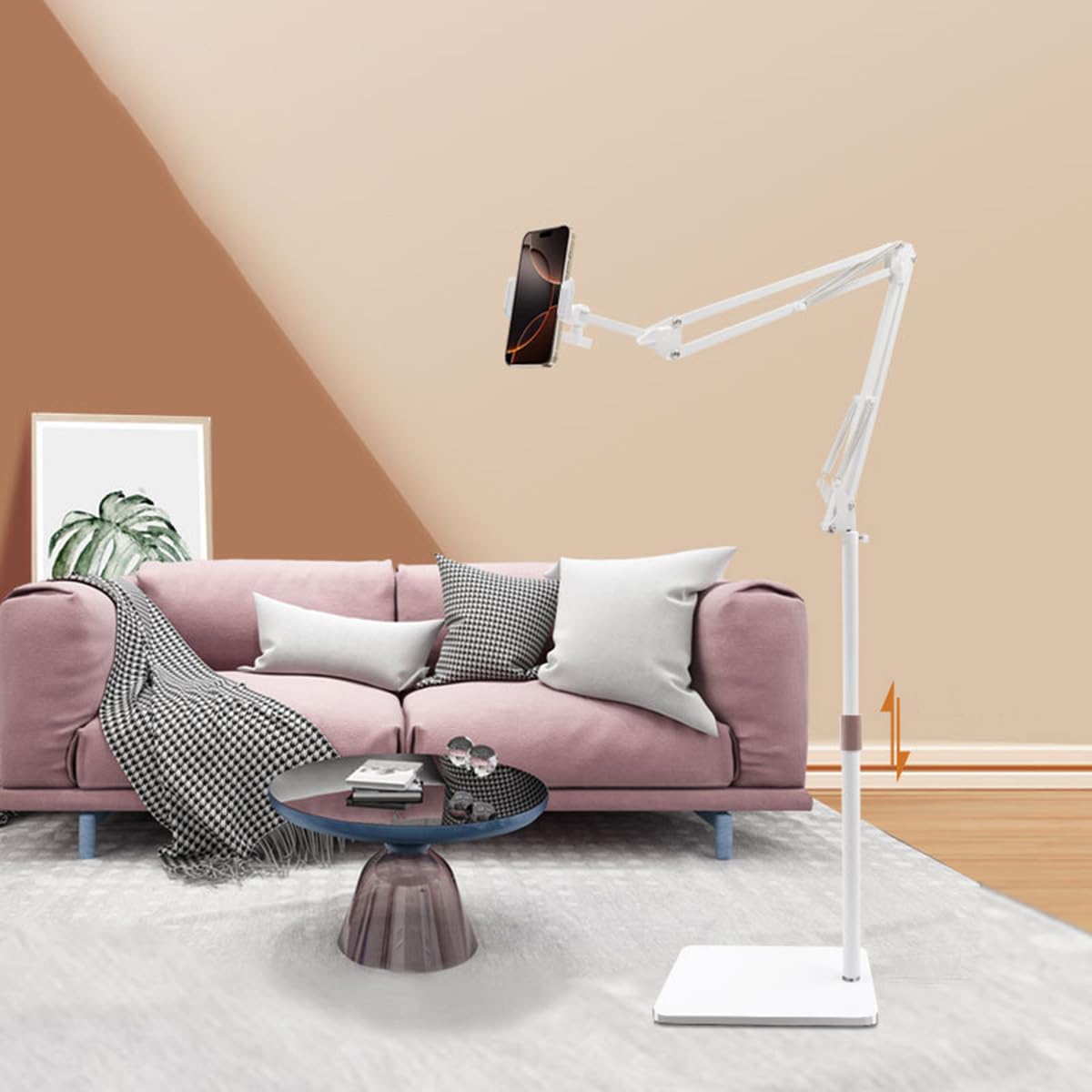 Supporto per Tablet da Pavimento [Altezza&Angolo Regolabili] 360° Rotazione Supporto in metallo Regolabile Base Resistente per iPad Pro o altri dispositivi da 4,7-12,9 pollici (Bianco)