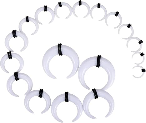 Longbeauty 14G-00G Septum Stretching Kit Acrylic Septum Pincher Tapers | C Shape Buffalo Septum Jewelry with O-Rings, Lightweight Stretcher Retainers for Nose Ear, 14G 12G 10G 8G 6G 4G 2G 0G 00G