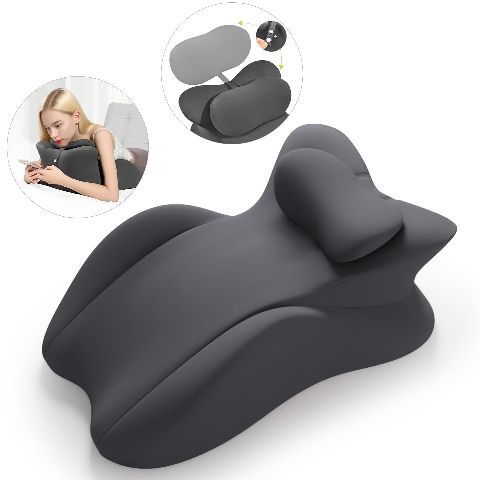 MINGPINHUIUS Keilkissen, Lesekissen & Lendenkissen - Entspannungskissen für Bett, Sofa und Boden - Orthopädisches Stützkissen gegen Rücken- und Nackenschmerzen - Aus Memory Schaumstoff (Dunkelgrau)