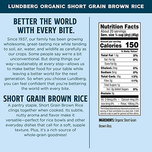Lundberg Family Farms - Organic Brown Short Grain Rice, Subtle Nutty Aroma, Clings When Cooked, 100% Whole Grain, High Fiber, Pantry Staple, Usda Certified Organic, Gluten-Free, Non-Gmo, Vegan (32 Oz) #TOP5