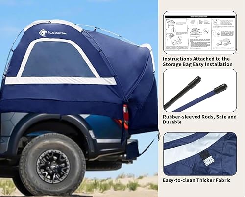 Miniatura 2 de Tienda de campaña para camioneta, ajuste 5.5-6, cama de camión de 6.5 pies, impermeable PU3000 poliéster Oxford de alta densidad, poste resistente