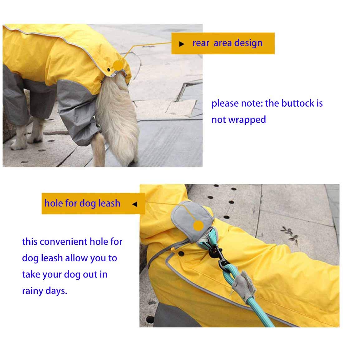 Patchwork Manteau de Pluie imperméable pour Chien 4 Jambes avec Capuche Amovible pour Chiens de Taille Petits Moyenne et Grande (20#, Jaune)