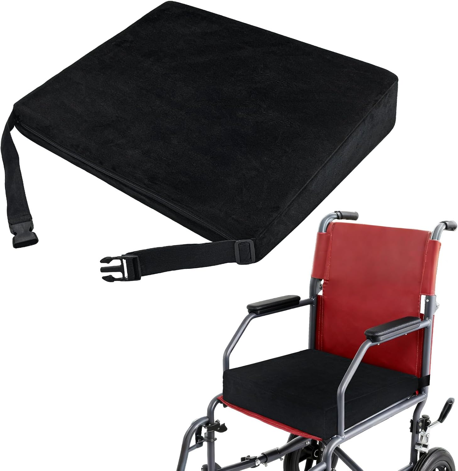 JZHLLA Wedge Wheelchair Seat Cushion Velvet and High Density Foam Wheelchair Cushions with Adjustable Elastic Strap 16 * 18 * 2-4 Inch Chair Support for Wheelchair Office Car