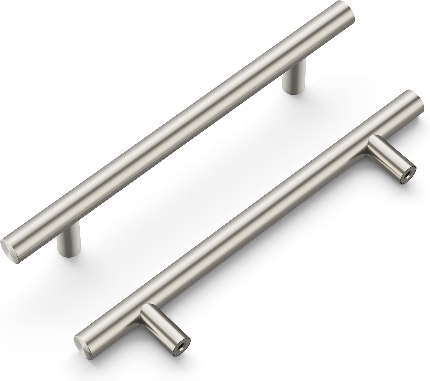 Hickory Hardware 10 Pack Kitchen Cabinet Handles, Drawer Pulls for Doors & Dresser Drawers, Hardware for Bathroom, 5-1/16 Inch (128mm) Hole Center, Satin Nickel, Essentials Collection