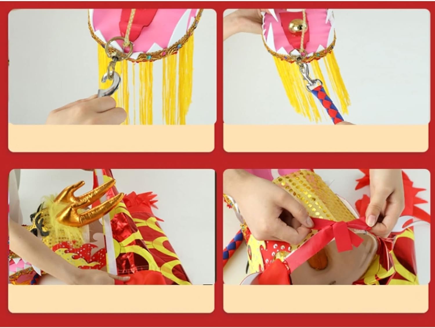 Drago Cinese per Feste Streamer Danza del Drago Cinese Lancio all'aperto Fitness Leone con Testa di e Corda in plastica realistica 3D Feste Cinesi in Italia(Rot)