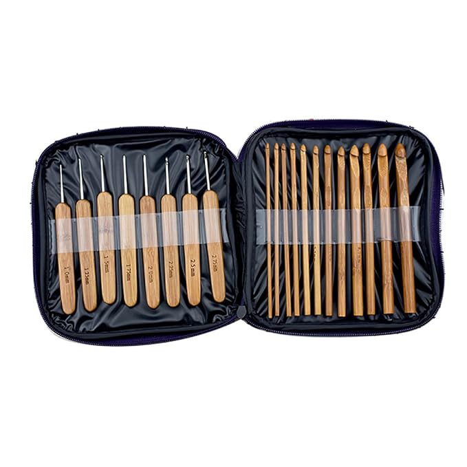 LissomPlume 20pcs Bamboo Crochet Hook Kit Handle Knitting Needle with