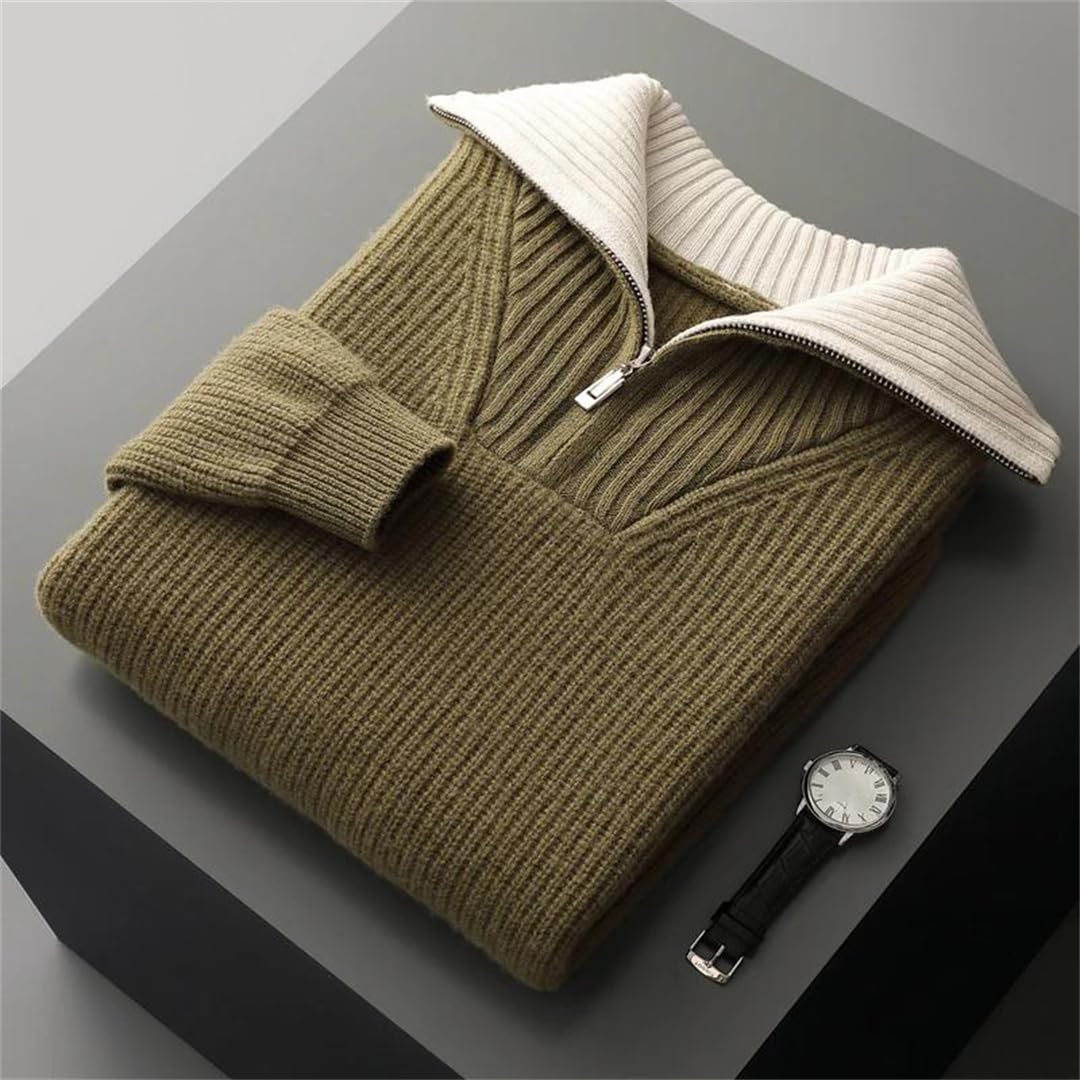 Suéter de lana 100 % de lana con cremallera y cuello alto, suéter grueso de cachemira para invierno