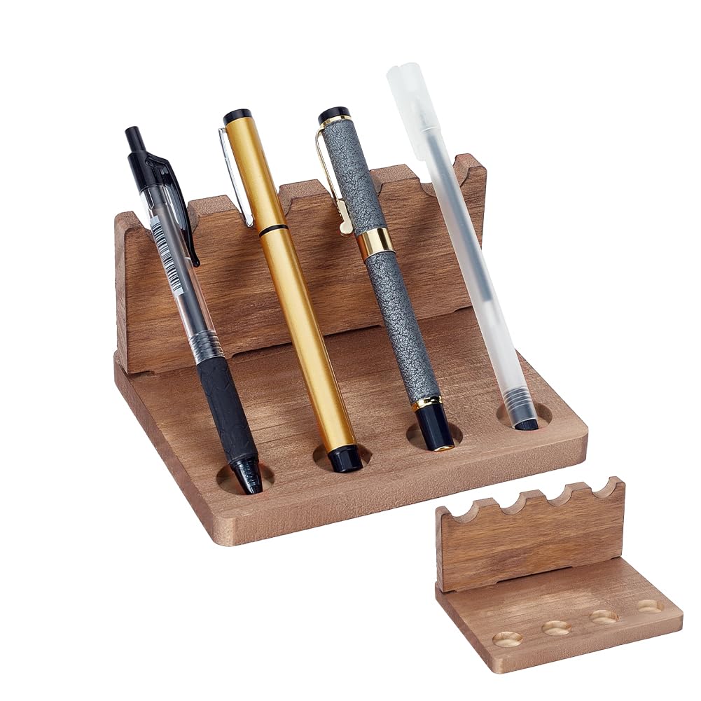AHANDMAKER 2Pcs Wooden Desk Pen Holder Organizer 5.51x2.72x2.87 Inches Pen Display Stand with Stable Base Stylish Office Desk Decor for Office Home Gift Giving Storage Organization