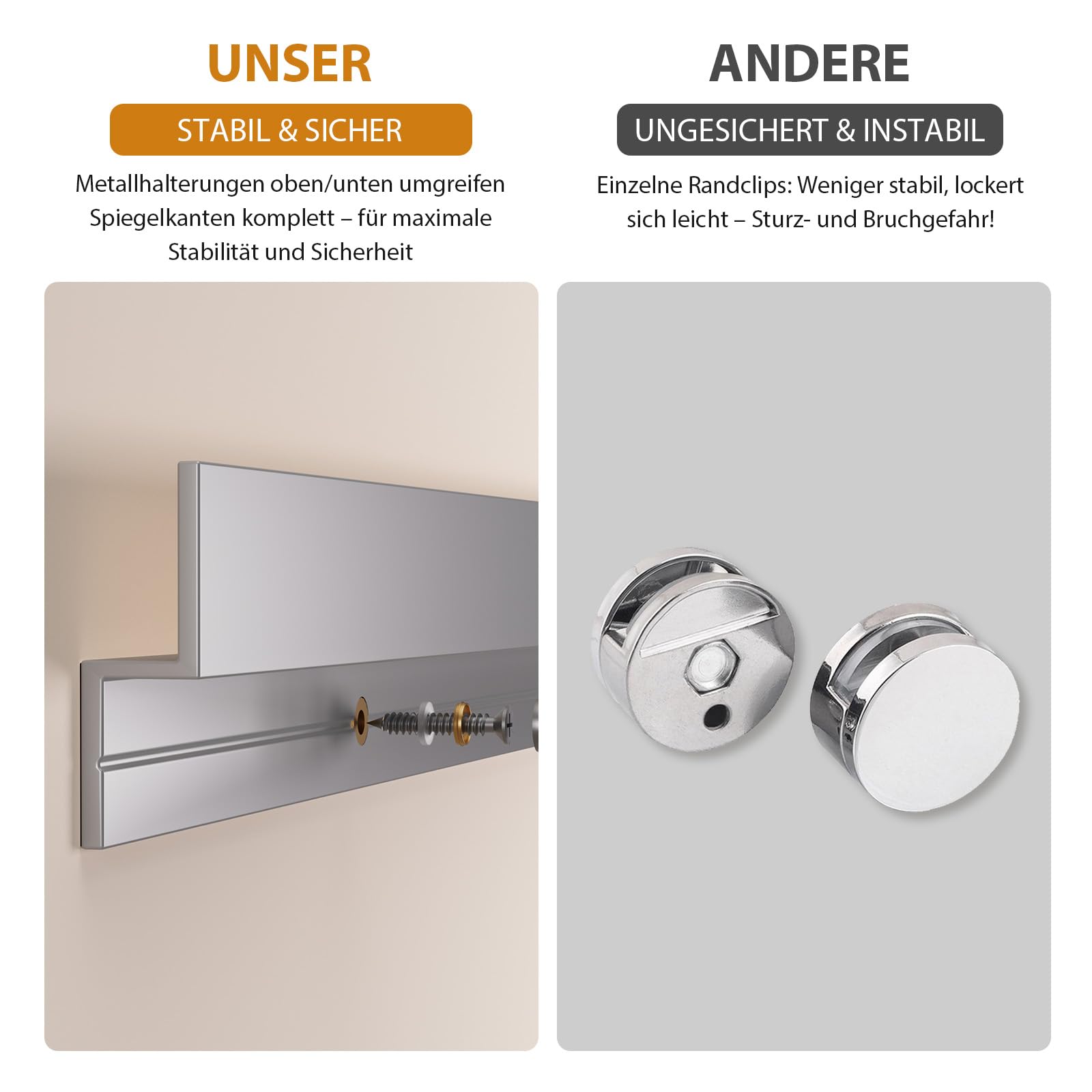 Snowdool Home Gym Spiegel 140x42cm 2 Stück, Rahmenlos & Gehärtet für Wand | Verzerrungsfrei, Sicherheitsglas, Polierten Ecken, Z-Halterung, Große Rahmenlos Ganzkörperansicht für Fitness, Garage, Tanz