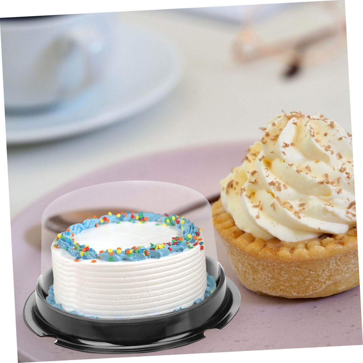 VICASKY 100Pcs Clear Cake Boxes Small Baking Containers Lightweight Portable Cake Carrier for Cupcakes Desserts Pastries with Freshness Seal