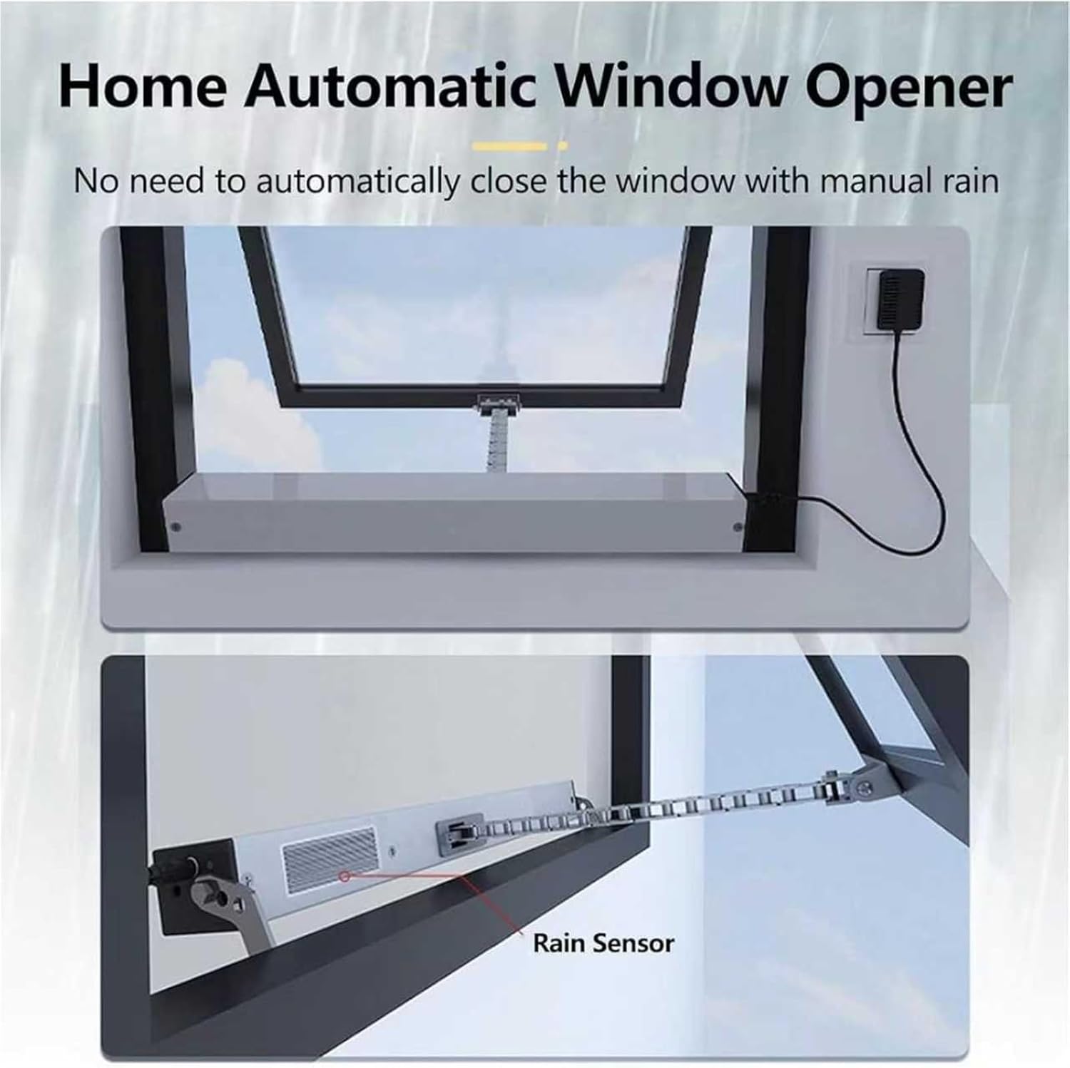 24V Electric Window Opener Actuator with Remote Control, Automatic Rain Closure, 300mm Stroke, Ideal for Skylight, Greenhouse, Roof Ventilation System
