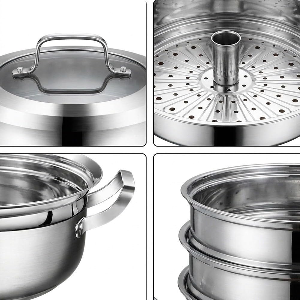 Pot Vapeur 304 Large Capacité 30cm Cuisson Saine Fruits de Mer Légumes Tous Feux Dont Induction