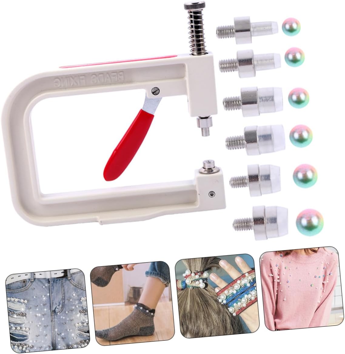 STOBOK DIY Bead Setting Machine Pearl Rivet Fixing Tool Non-Porous Beads Hand Press Random Color