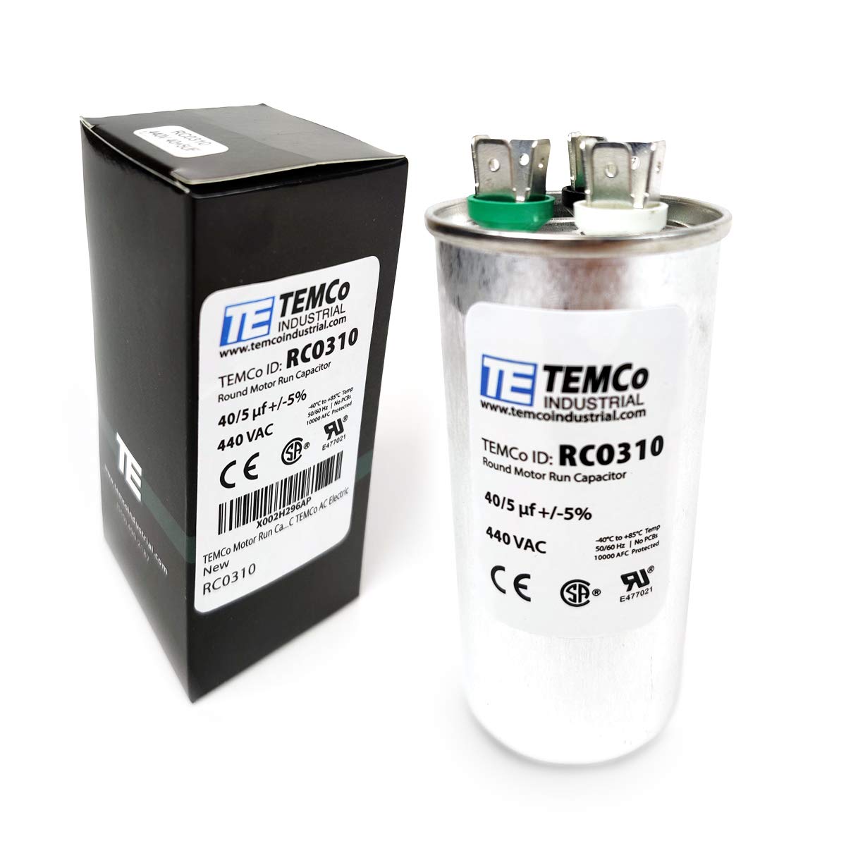 2 Pack TEMCo 40+5 uF Dual Run Capacitor CBB65, 40/5 MFD, 440V, Round, 50/60Hz | for HVAC AC Fan, Motor, Blower Applications