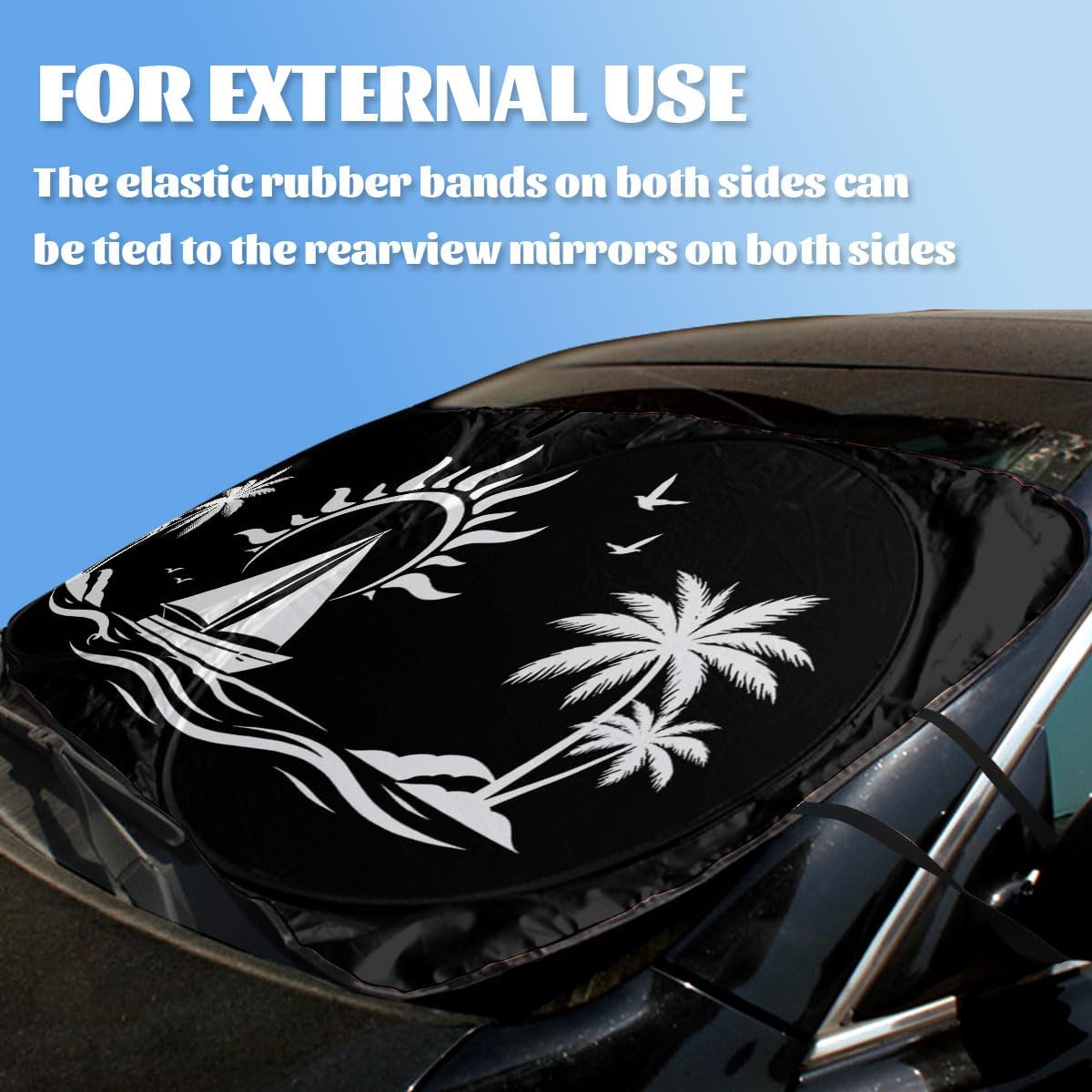Tropical Beach Car Windshield Sunshades Sailboat Palm Tree Ocean Sunset Heatshield Front Window Car Sun ​Shade Windshield Sun Visor Protector for Car Sedan Truck SUV Accessories 59" L x 31.5" W image 3