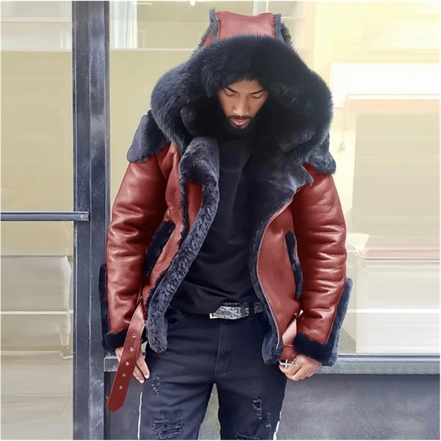 LSTGJ Winter Men's Jacket Coat Fur 