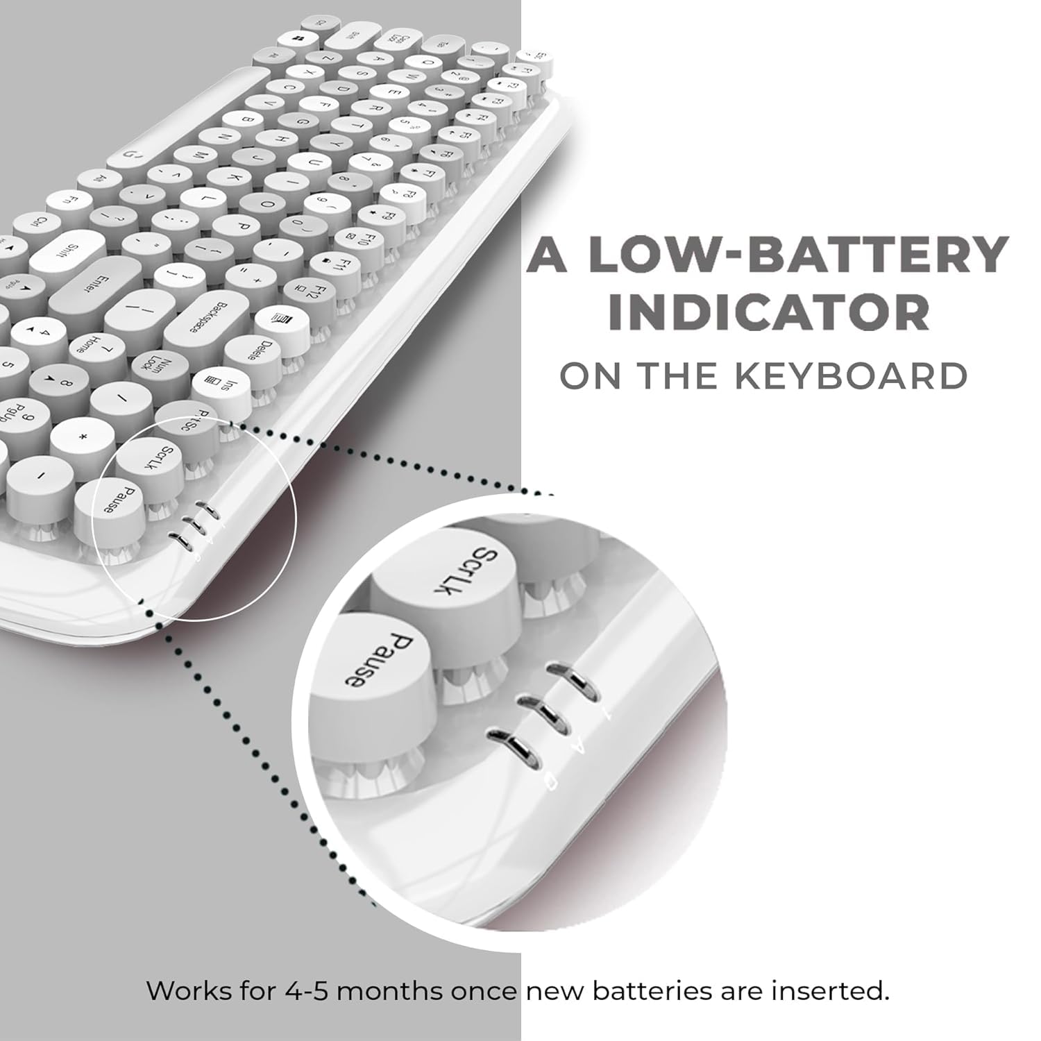 iGear KeyBee Retro Typewriter Inspired 2.4GHz Wireless Keyboard with Mouse Combo for Desktop/Laptop and Devices with USB Support, Single Nano Receiver, Round Keycaps, Cleaning Brush (White) (White) 29 617EDVYSGqL. SL1500