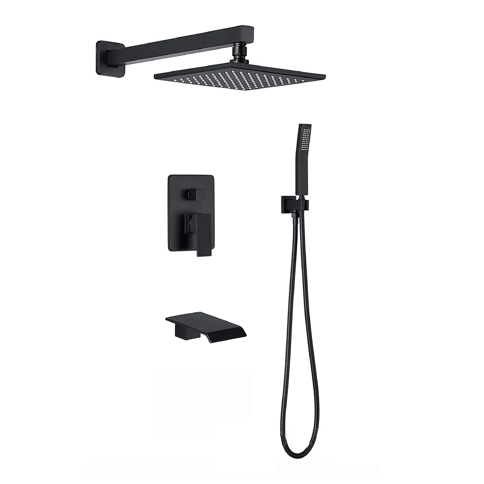 Ensemble de douche en laiton noir haute finition avec mitigeur mécanique et cascade intégrée