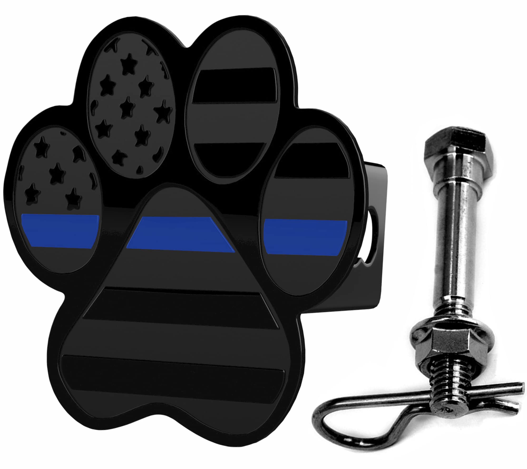eVerHITCHDog Paw Foot Metal Hitch Cover with Anti-Rattle Pin Bolt (Fits 2" Receiver, Black with Blue Line)