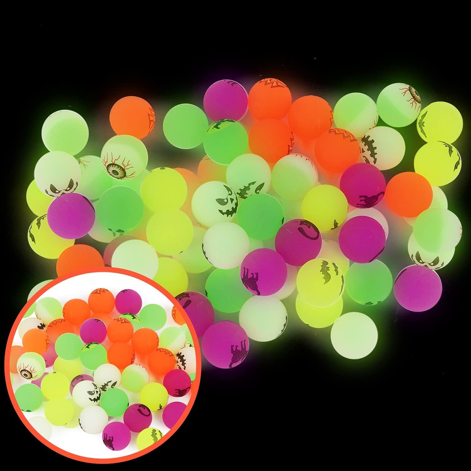 36 Boules Rebondissantes Phosphorescentes Halloween - 3,2 Cm, 6 Couleurs, Caoutchouc Non Toxique, Pour Décorations Et Jeux De Fête - 10