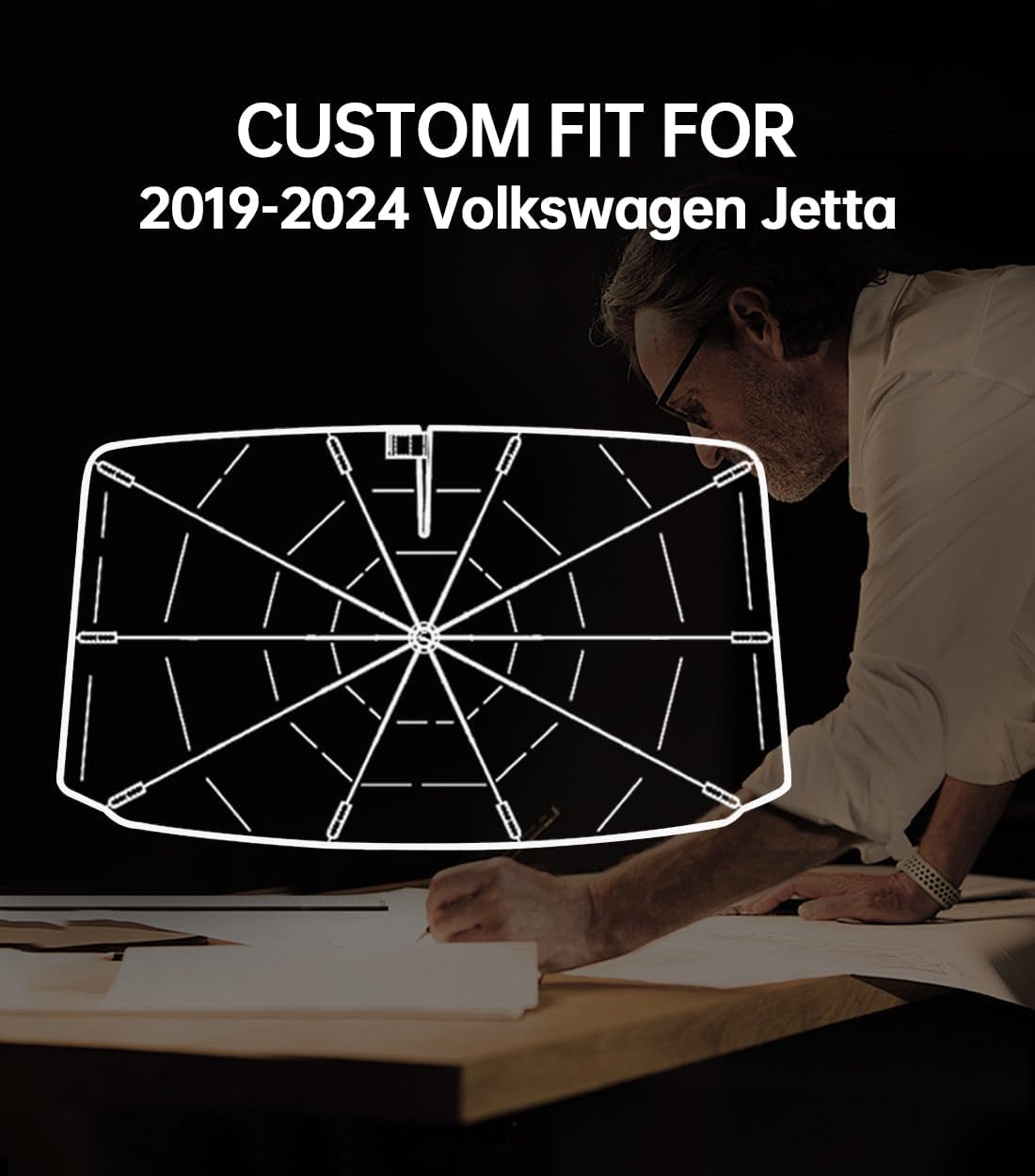 Windshield Sun Shade Umbrella Custom Fit for Volkswagen Jetta 2019-2025, Car Sunshade with 360° Rotating Shaft, Car Window Shades for Front Windshield Sunlight Protection