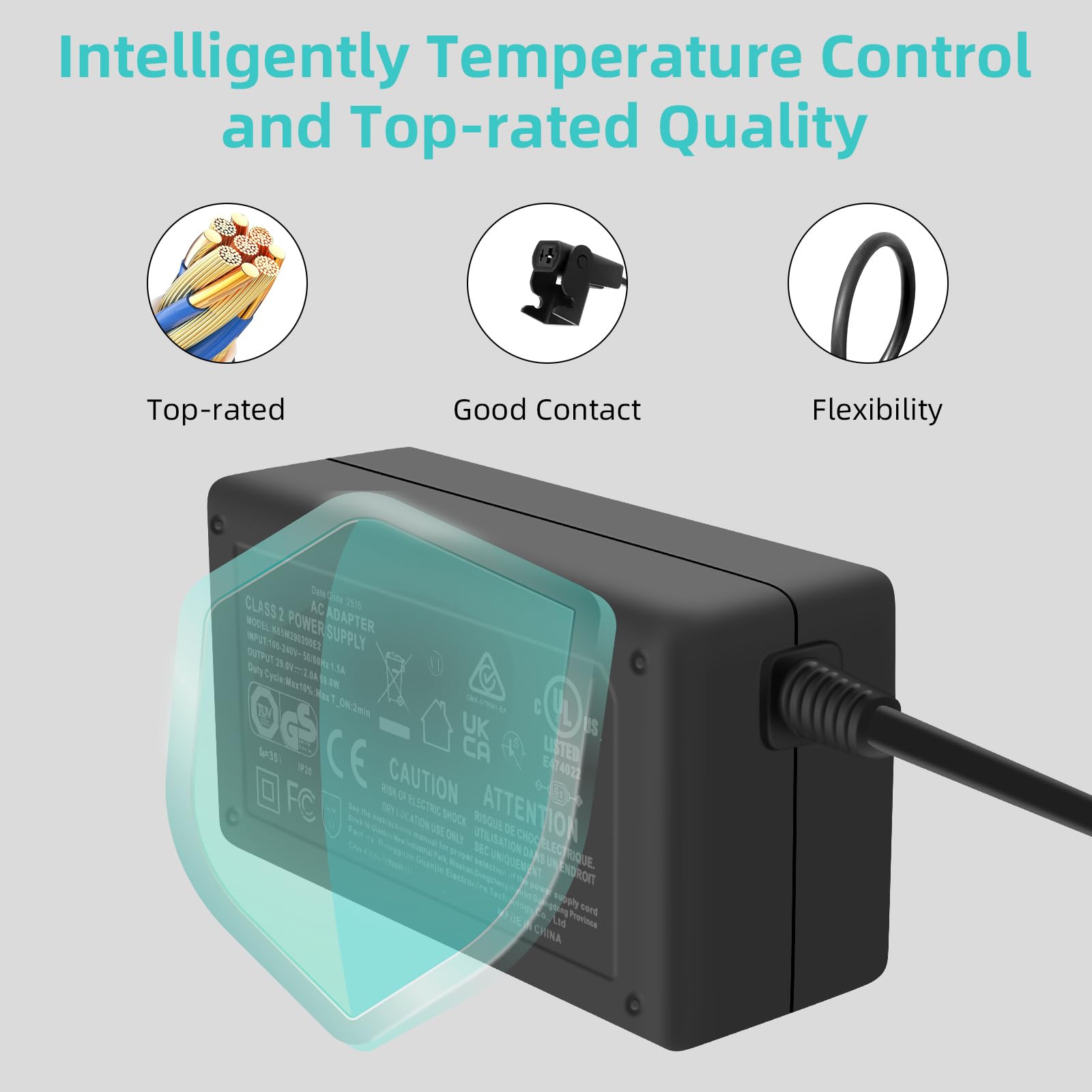 Fuente de alimentación de cable de 6.5 pies para sillón reclinable eléctrico, adaptador universal de 2 pines CA/CC de 29 V 2 A, pieza de repuesto para sofá reclinable, sofá eléctrico, silla elevadora