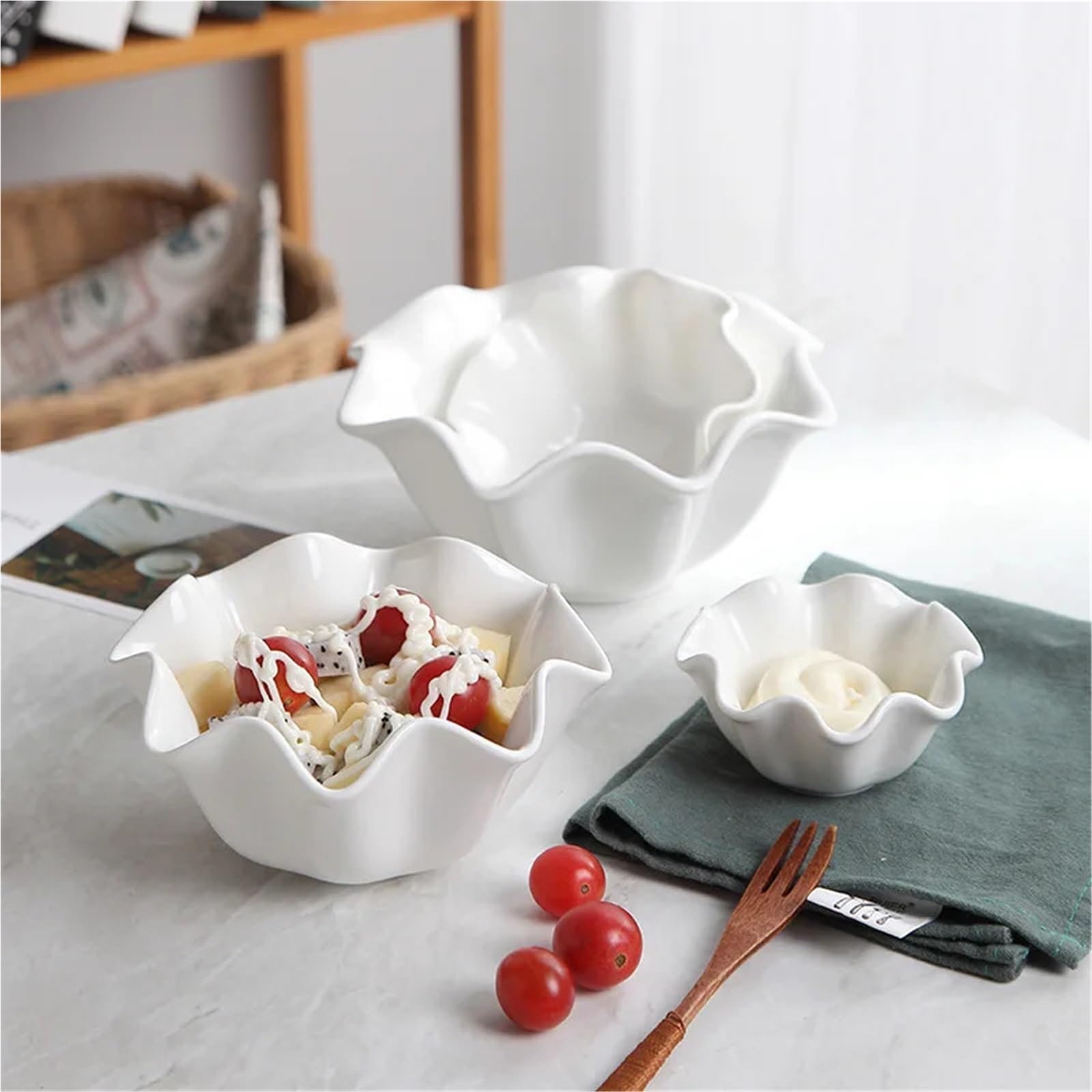 Coppe Gelato 2 pezzi in ceramica tazza for insalata di frutta ciotola for gelato bianca piatto di pasta occidentale for la casa cucina dessert ciotola for snack di frutta secca Per Dessert(15.5*7cm)