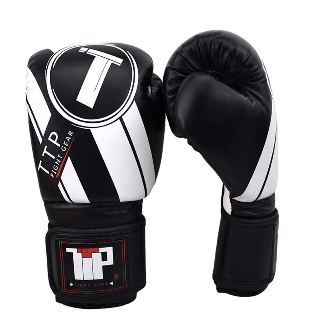 Pelle Guantoni da Boxe, Formazione Professionale Fighting Gloves, per Sparring, Kickboxing, Lottare, Punch Bags, Double Fine Palla di velocità (10 Once 12Z 14 Once),Black White,12oz