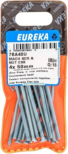 Eureka Machine Screw Countersunk & Nut 15-Piece Set, M4x50 Size
