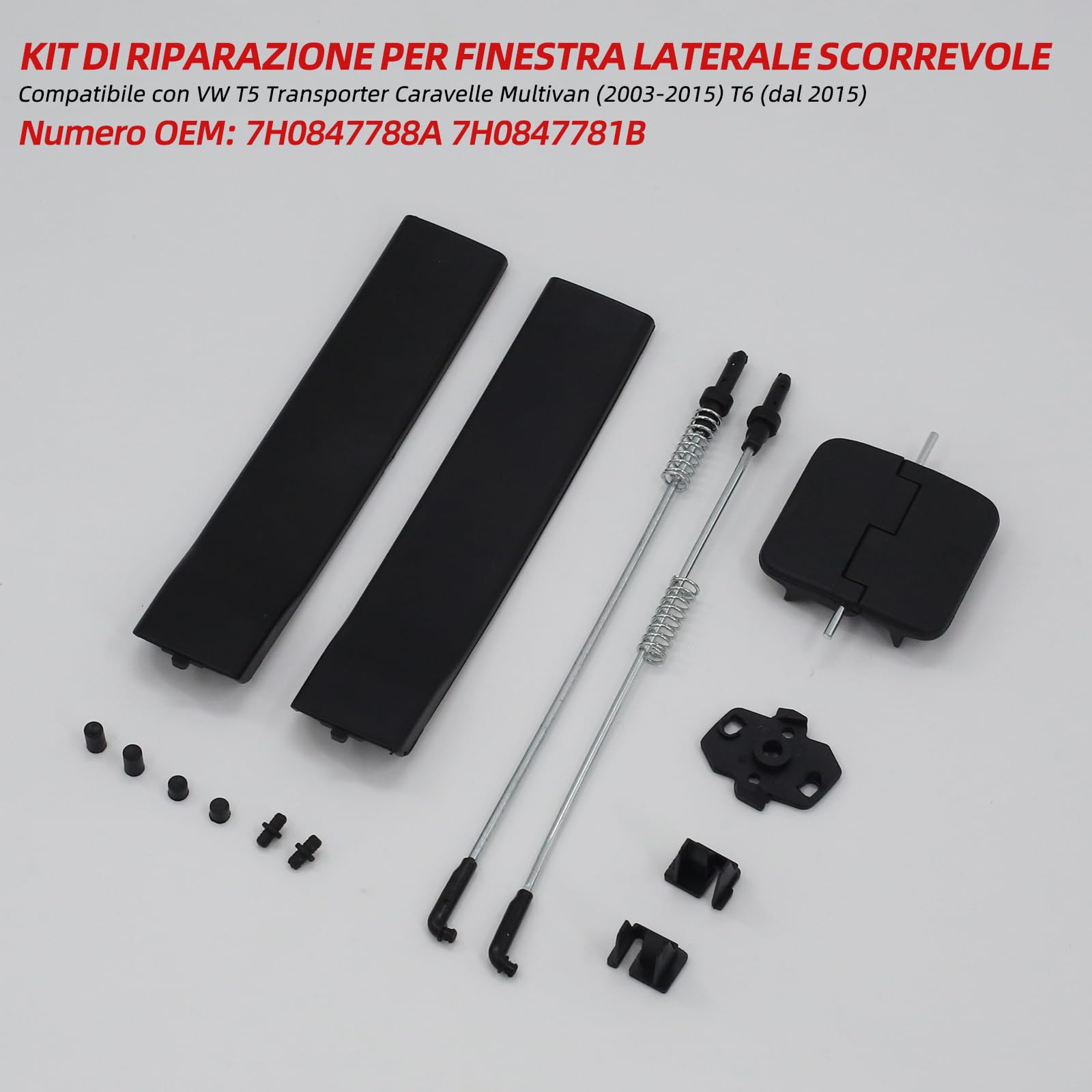 Kit di riparazione per finestrini scorrevoli, inclusa maniglia. Adatto per Volkswagen Transporter, T5/T6, Caravelle e Multivan (modelli 2003-2025).
