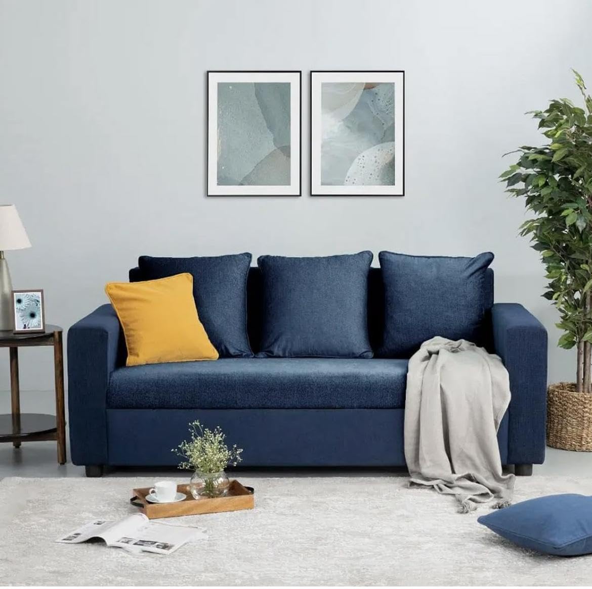 Modern L-Shaped Sofa Couch, Navy Blue Fabric, 69 x 29 x 30 Inches, Living Room Sectional with 3 Cushions Modern L-Shaped Sofa Couch, Navy Blue Fabric, 69 x 29 x 30 Inches, Living Room Sectional with 3 Cushions