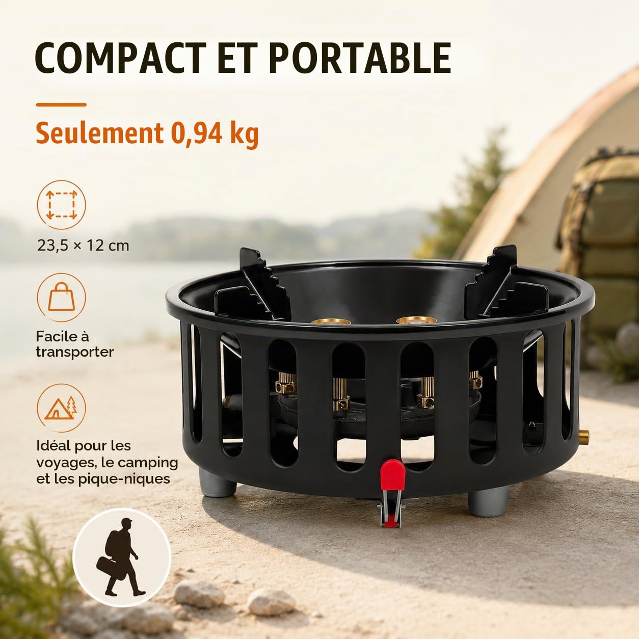Réchaud de camping 21000 W, portable, avec 3 adaptateurs pour propane et butane, cuisinière à gaz d'extérieur légère avec allumage électronique, idéal pour les randonnées, la randonnée et le camping