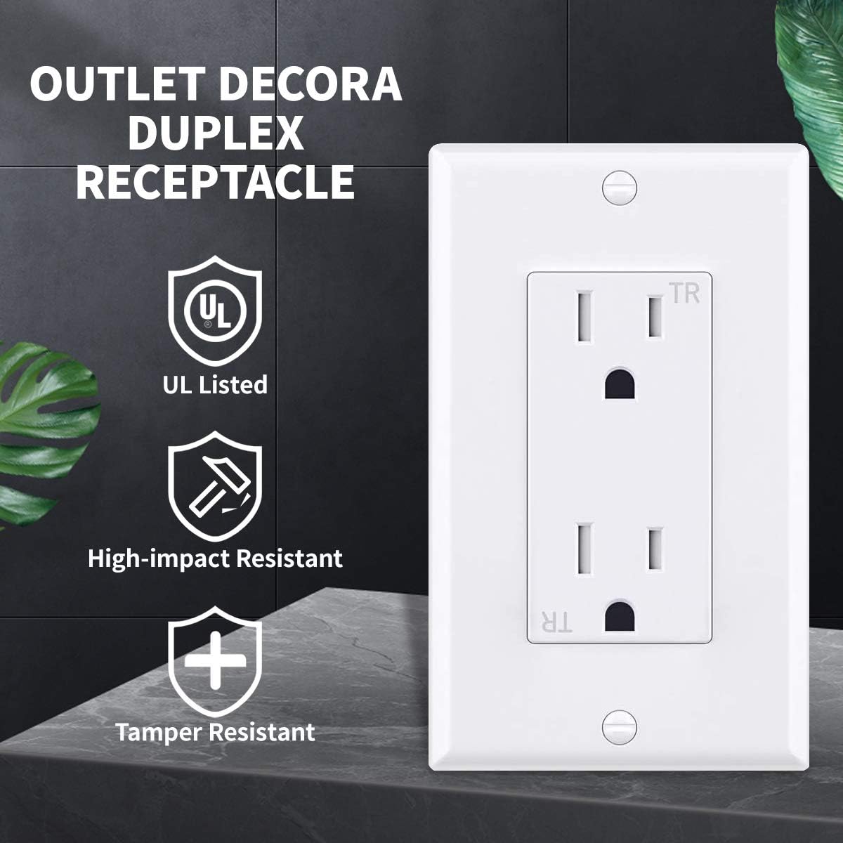 Decorator Receptacle Outlet, Decora Socket, 15 Amp, 125 Volt, Tamper Resistant, Grounding UL Listed White Micmi (15A Outlet with wallplates 10pack)
