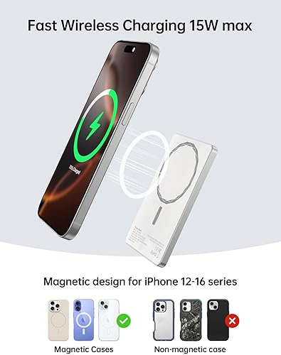 Miniatura 2 de Mavulo Ultra-Slim 0.38" para banco de energía Magsafe, cargador portátil inalámbrico magnético de 5000 mAh con pantalla LED, 18 W USB C batería de