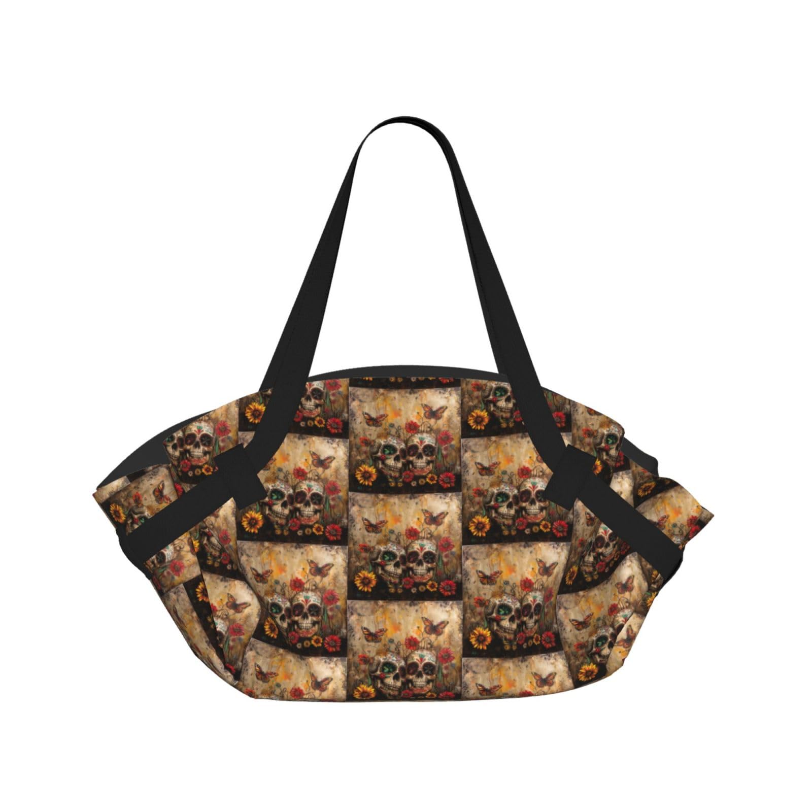 UVBDF sugar skulls butterfly 2-in-1 Camping Blanket Tote, Waterproof Stylish Printed Outdoor Bag for Beach Park and Picnic