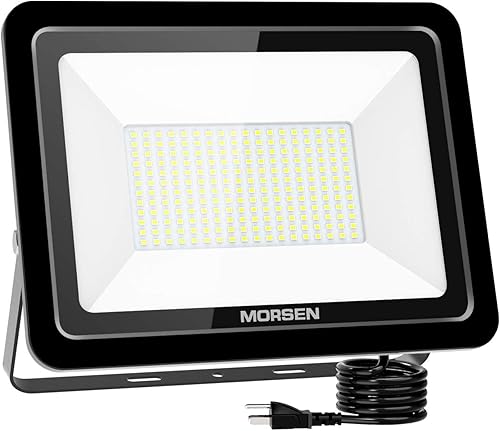 MORSEN Luz de inundación LED de 200 W, 20000 lúmenes, luces de seguridad superbrillantes, enchufe certificado UL, luz de inundación impermeable
