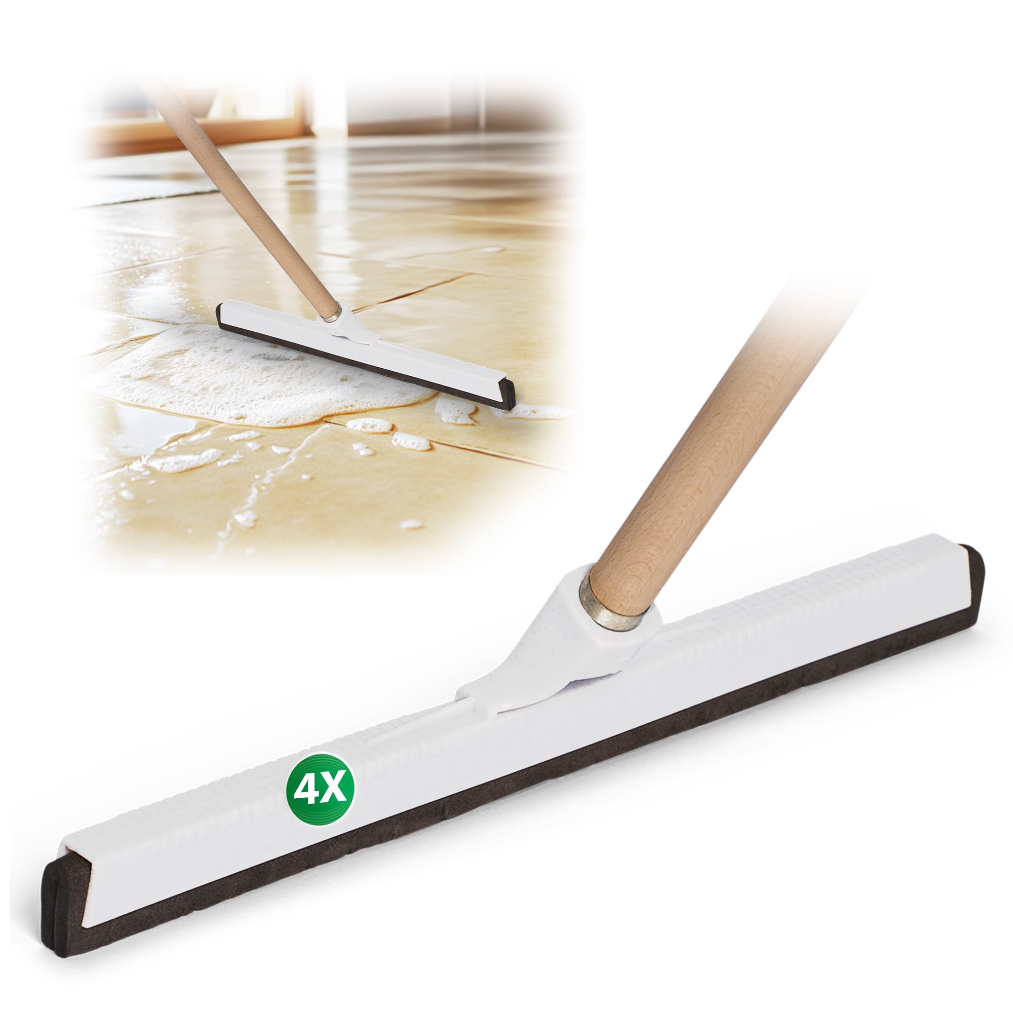 Novaliv 4 limpiadores de ducha de mango largo de plástico, 43 cm, limpiadores de suelos, ducha, terraza, grande, limpiacristales con mango de madera, deslizador de agua, para suelo, piscina, extractor