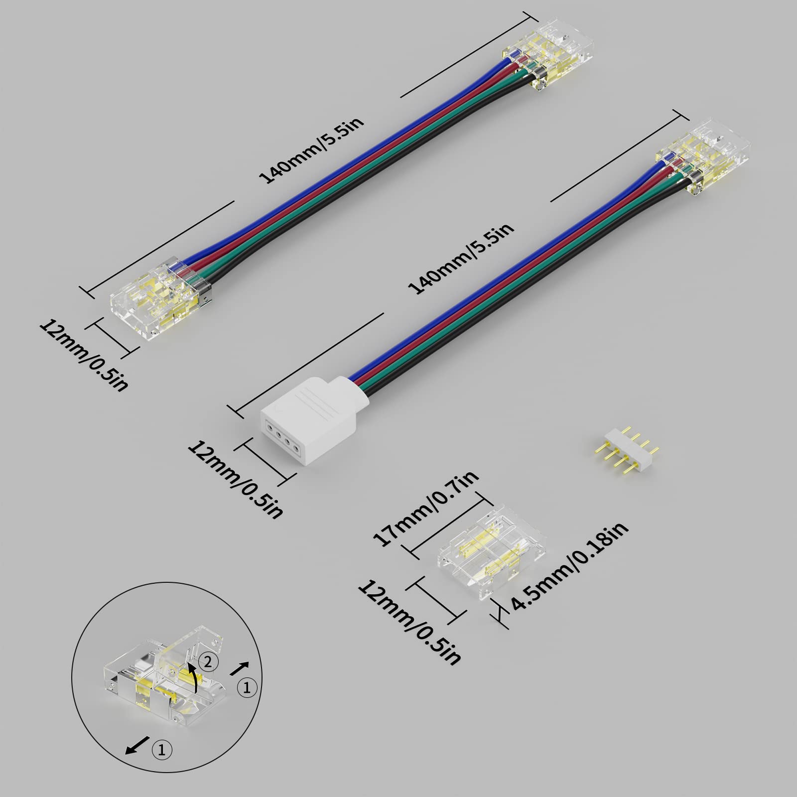 PAUTIX RGB COB LED Tiras Conectores de Esquina, 4 Pines, 90 Grados, 10mm, Sin Soldadura