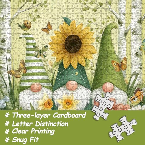 Rompecabezas de duendes primaverales para adultos, 1000 piezas, escena natural con girasoles, tulipanes, mariposas y pájaros, arte floral para pared miniatura 2
