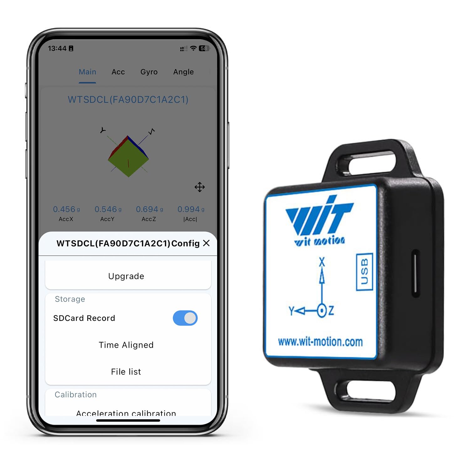 [Registrador de acelerómetro Bluetooth 5.0] WT901SDCL-BT50 Sensor de aceleración inalámbrico de 9 ejes con tarjeta SD, acelerómetro de 3 ejes, giroscopio, magnetómetro e inclinómetro, módulo IMU