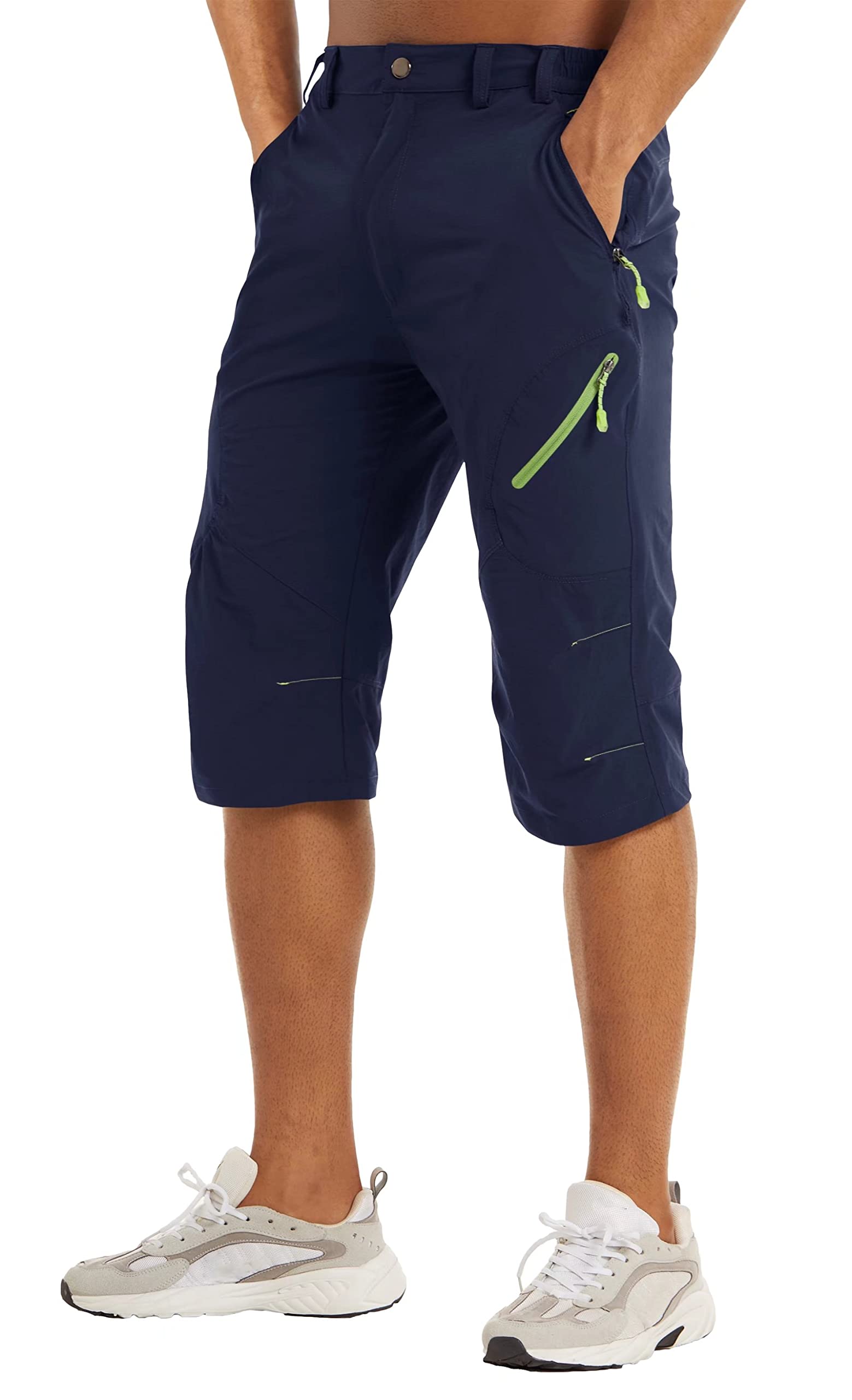 BIYLACLESEN Men's 3/4 Workout Capri Shorts Quick Dry Joggers Hiking Below Knee Shorts Zipper Pockets