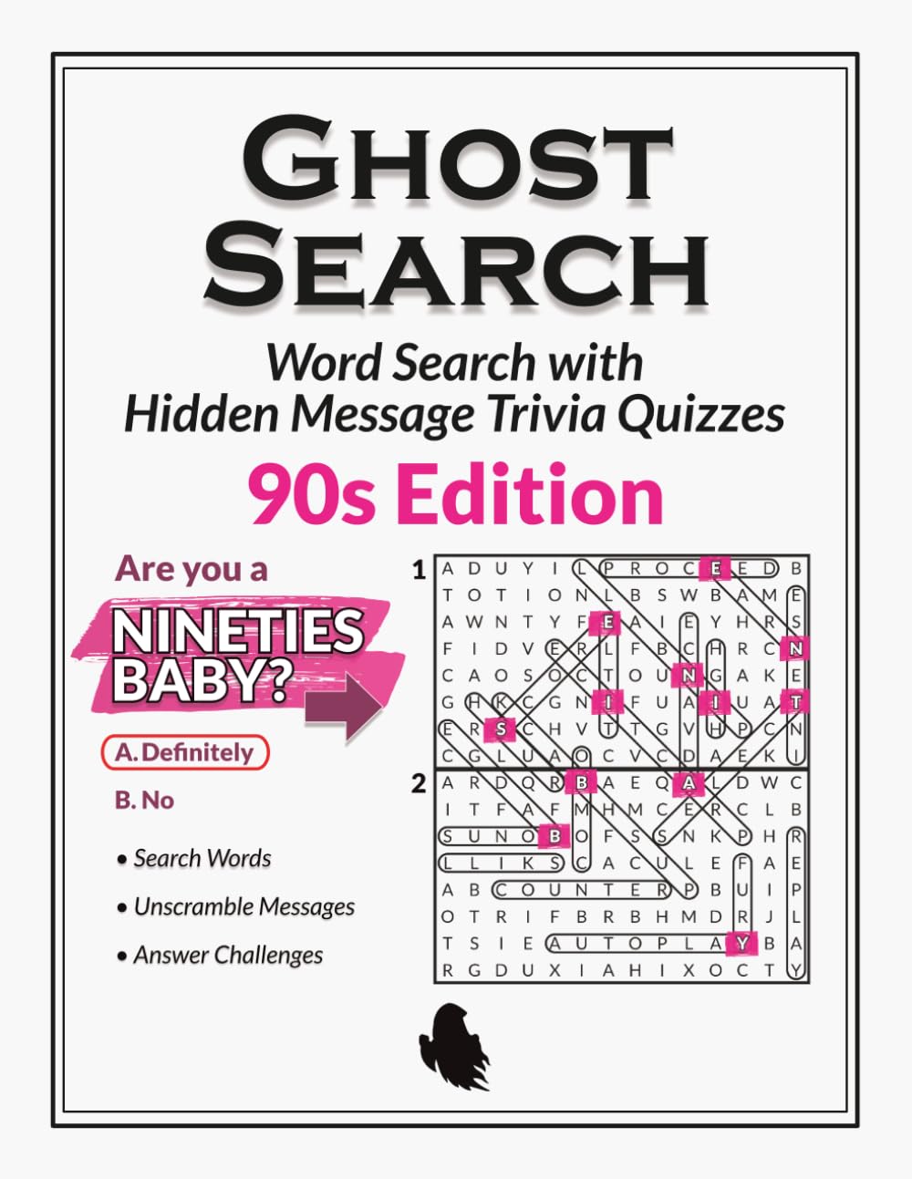 Ghost Search – Unique Word Search with Hidden Message Trivia Quiz Puzzles | 90s Edition: Fun Themed Word Find for Boosting Memory and Spelling |