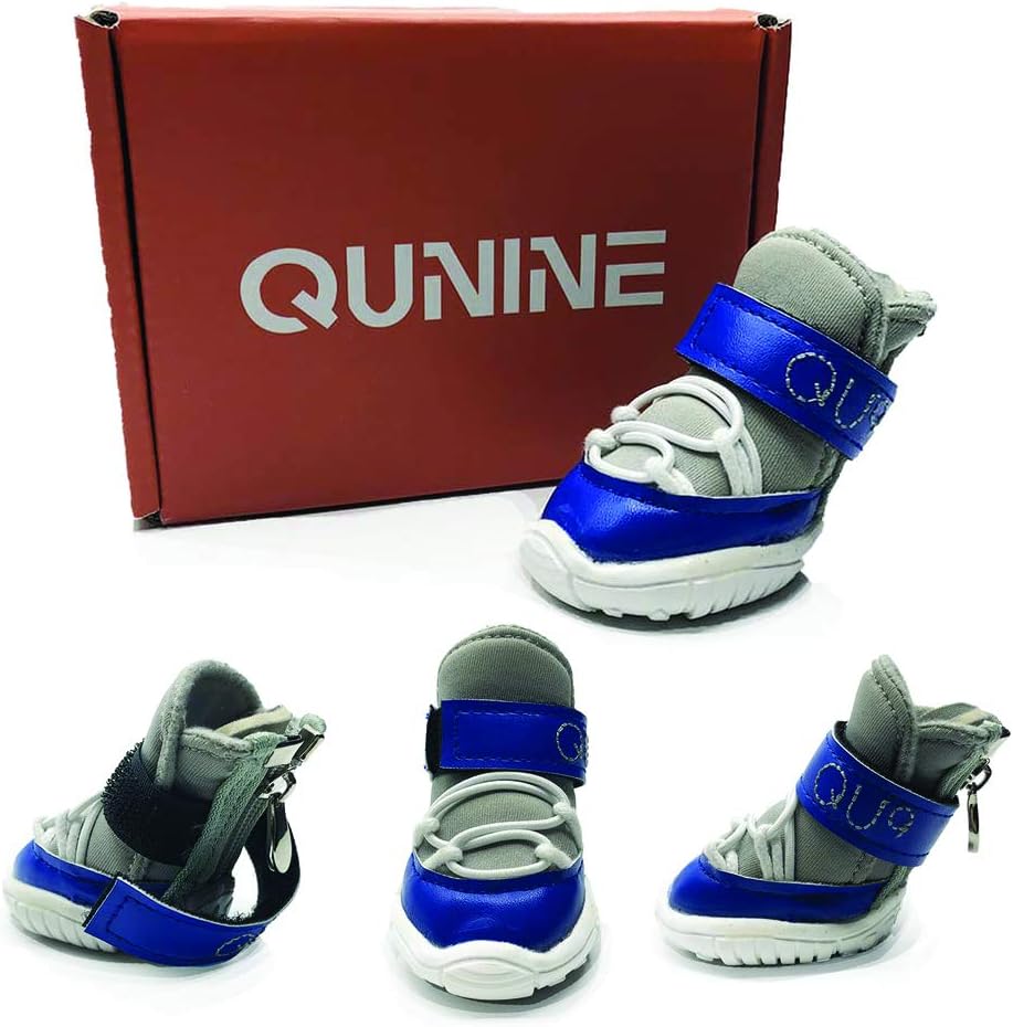 QUNINE Pet Dog Sneakers 4pc Shoes Blue Maxy Dog
